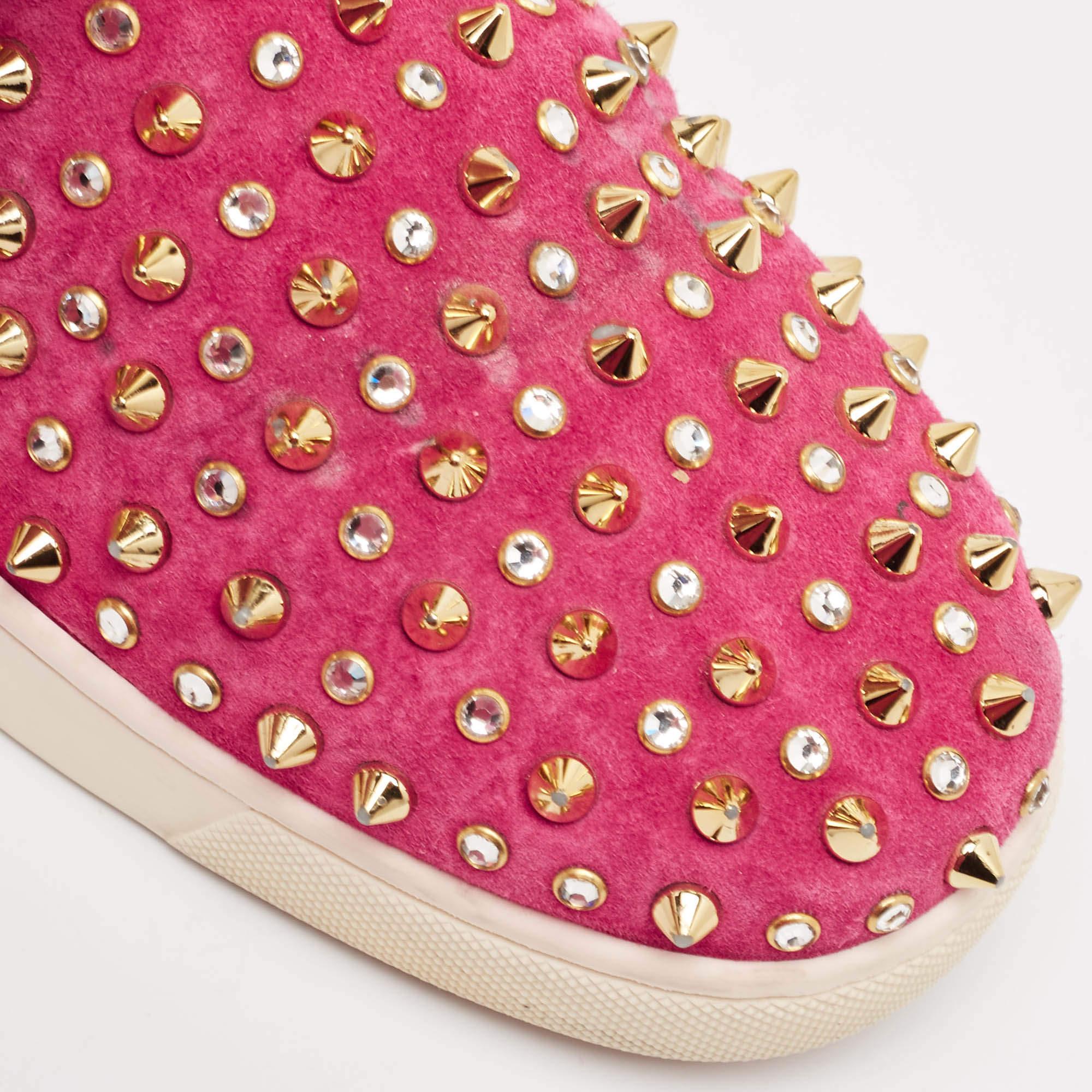 Christian Louboutin - Baskets à pointes en daim rose - Taille 36 en vente 2
