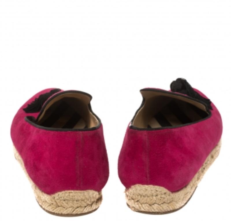 Christian Louboutin Pink Suede Cheetah Tassel Espadrilles Size 39 In Good Condition For Sale In Dubai, Al Qouz 2
