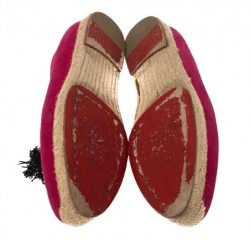 Women's Christian Louboutin Pink Suede Cheetah Tassel Espadrilles Size 39 For Sale