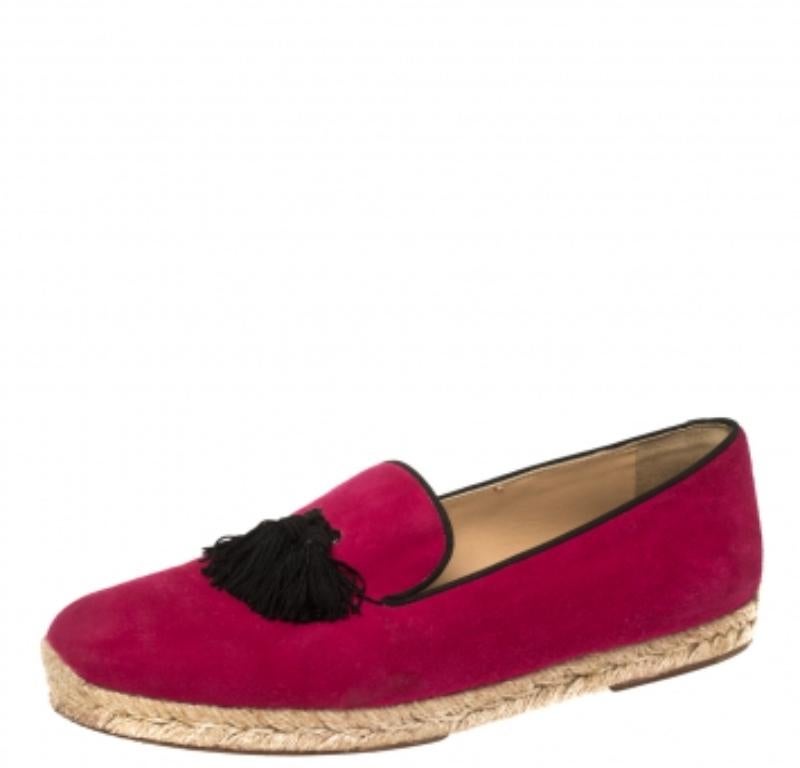 Christian Louboutin Pink Suede Cheetah Tassel Espadrilles Size 39 For Sale 3