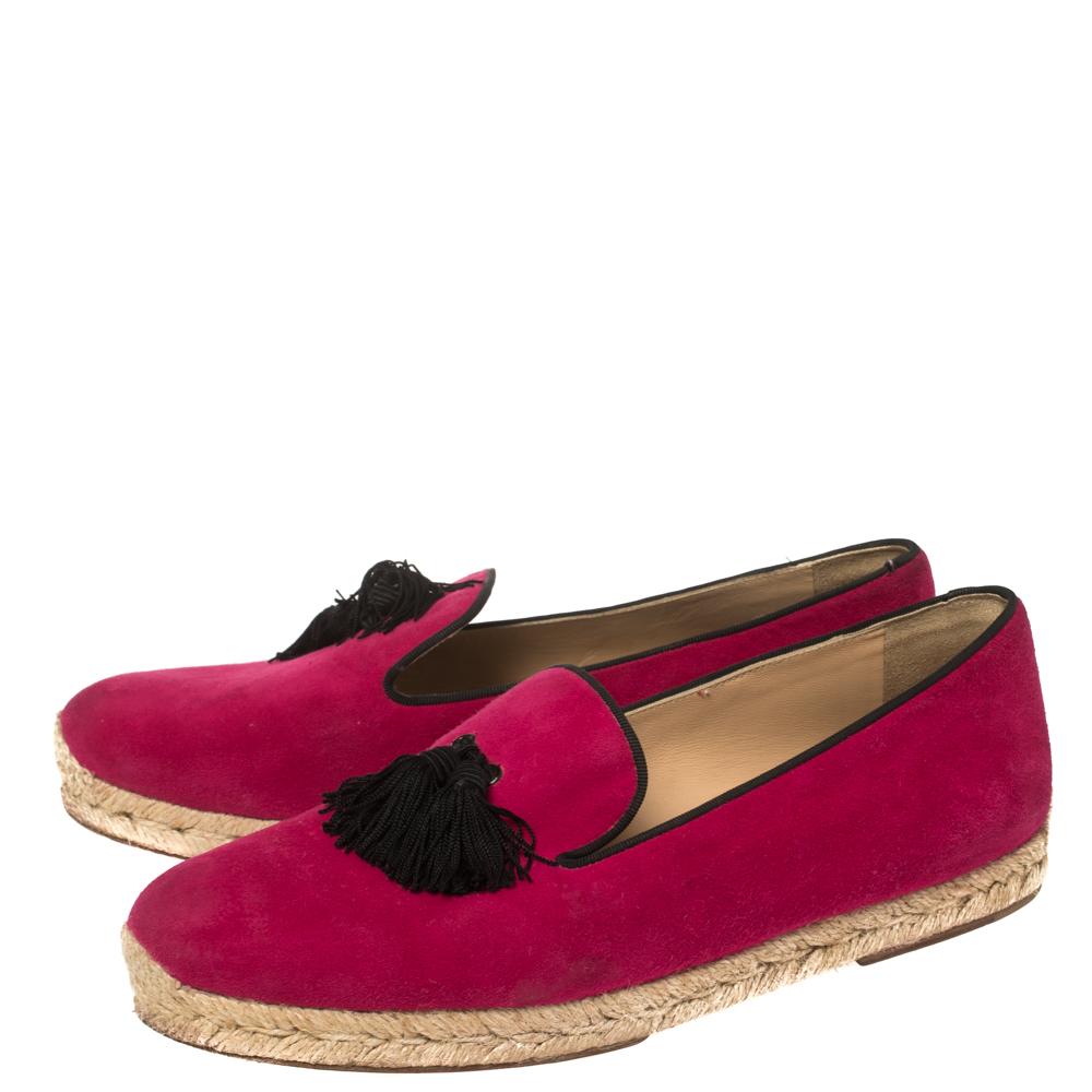 Christian Louboutin Pink Suede Cheetah Tassel Espadrilles Size 39 For Sale 3