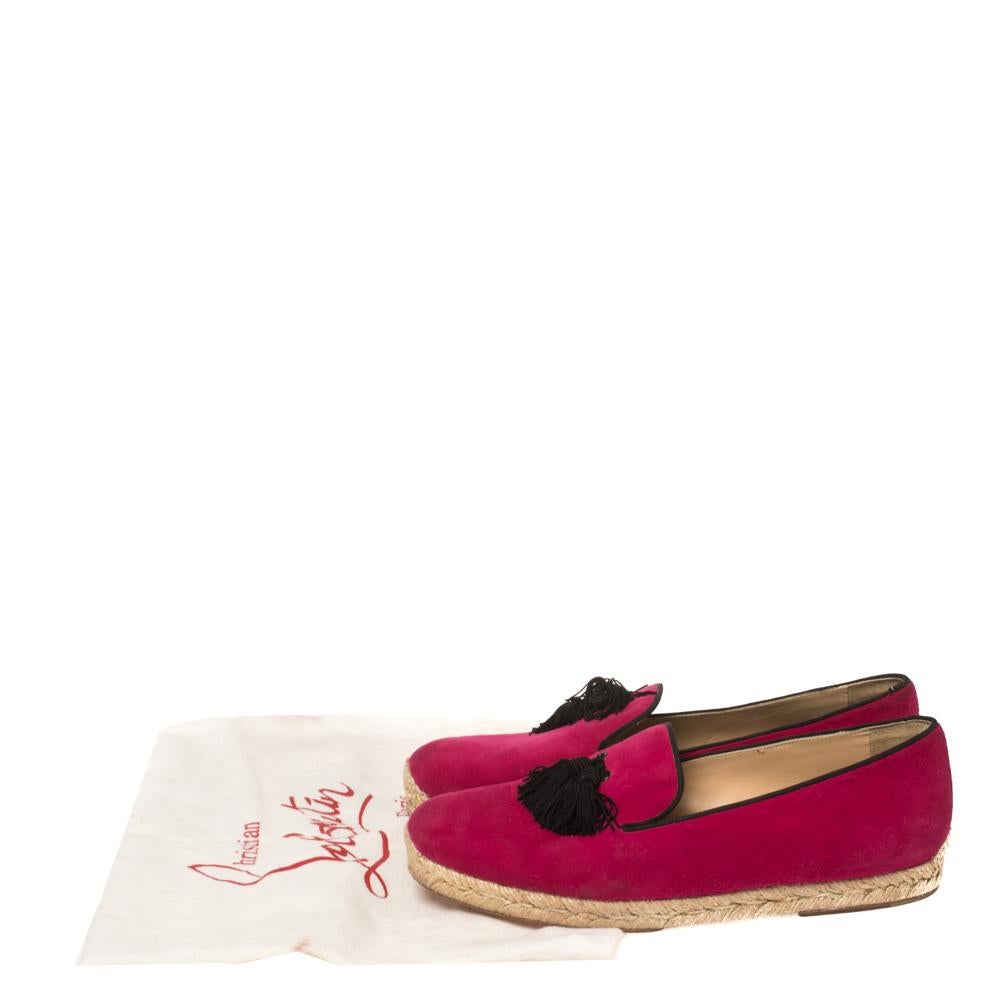 Christian Louboutin Pink Suede Cheetah Tassel Espadrilles Size 39 For Sale 4