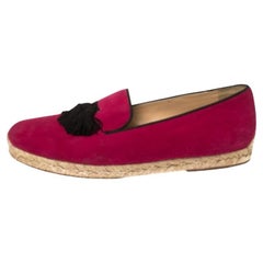 Christian Louboutin Pink Suede Cheetah Tassel Espadrilles Size 39