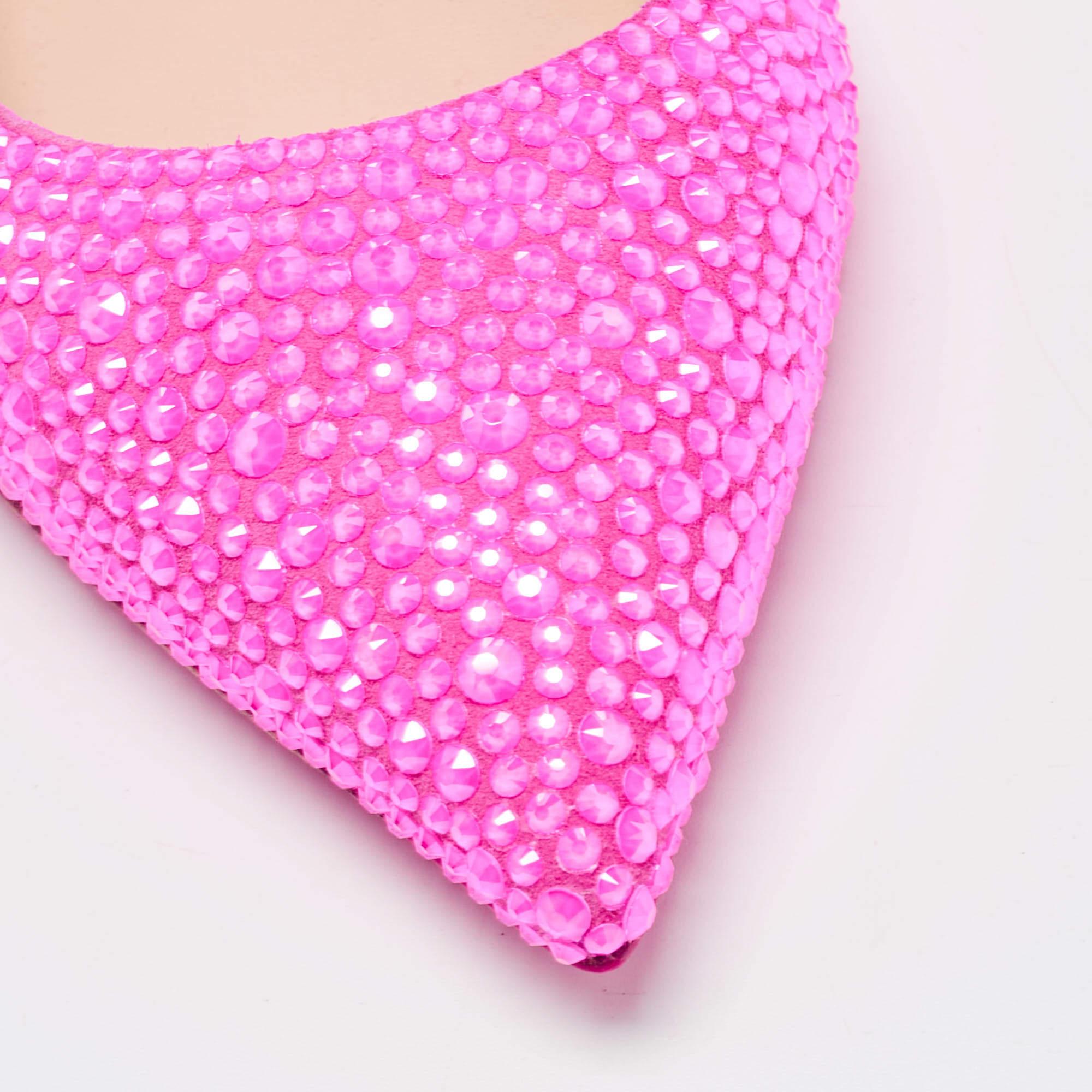 Christian Louboutin Pink Suede Crystal Embellished Ballet Flats Size 37 In New Condition In Dubai, Al Qouz 2