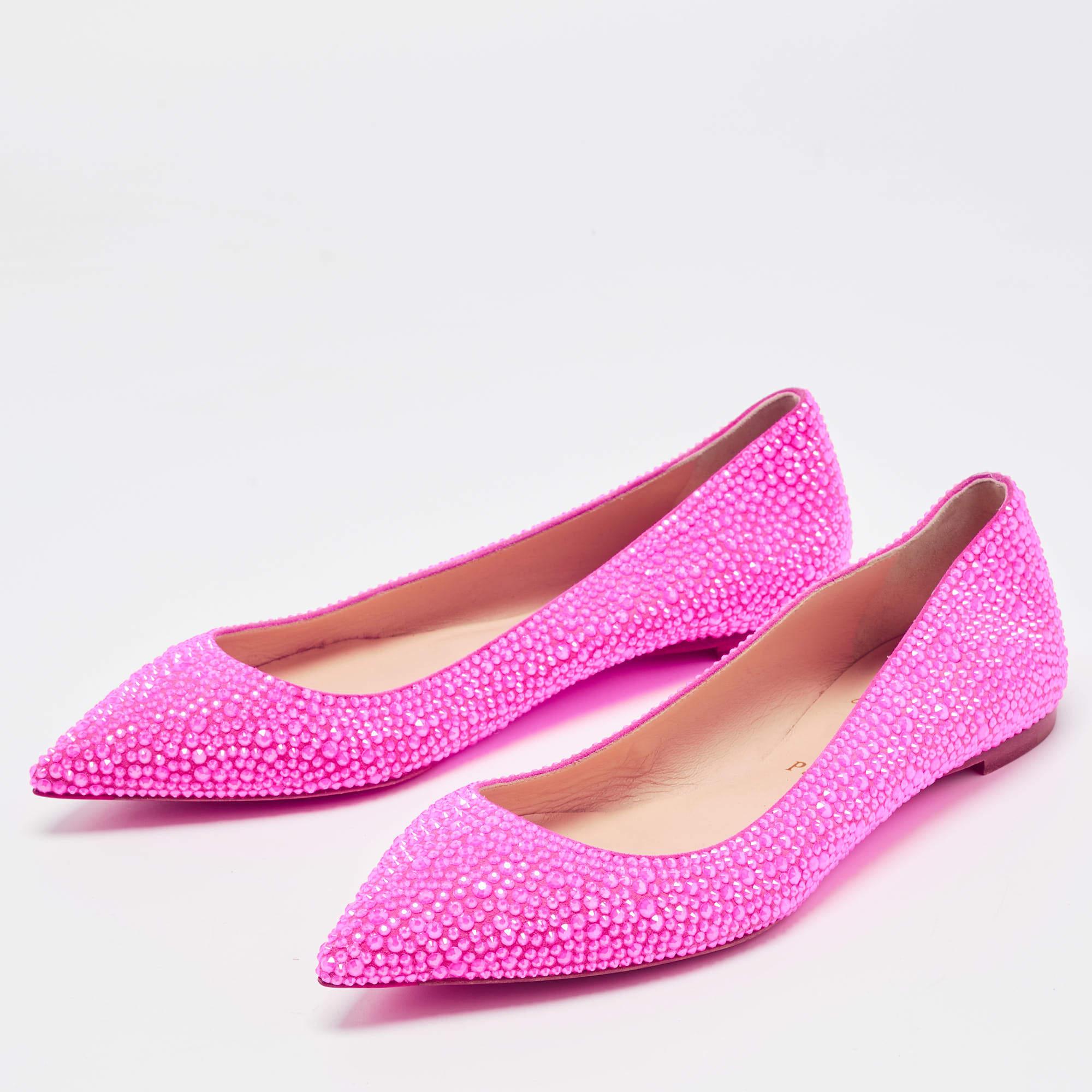 Christian Louboutin Pink Suede Crystal Embellished Ballet Flats Size 37 3