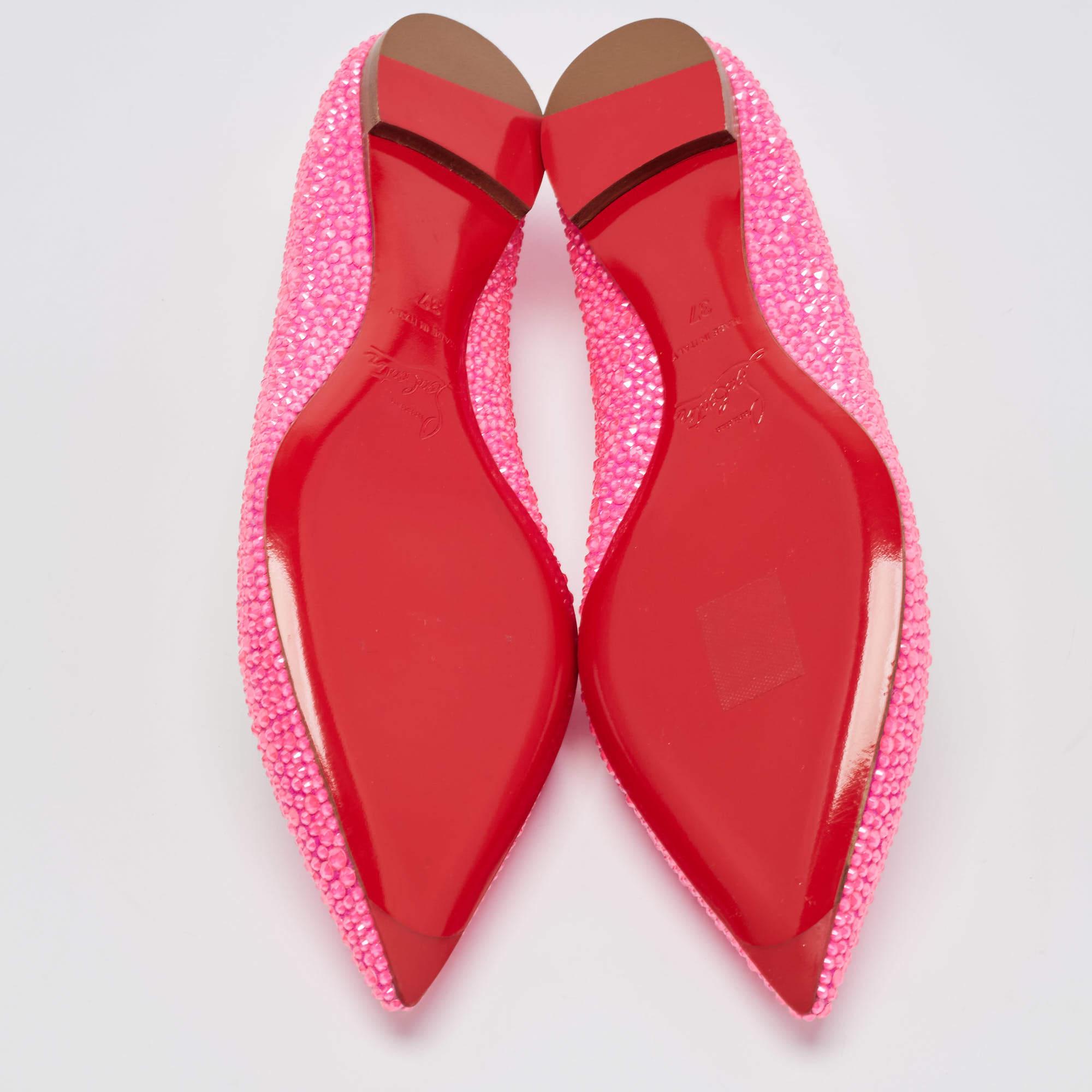 Christian Louboutin Pink Suede Crystal Embellished Ballet Flats Size 37 4