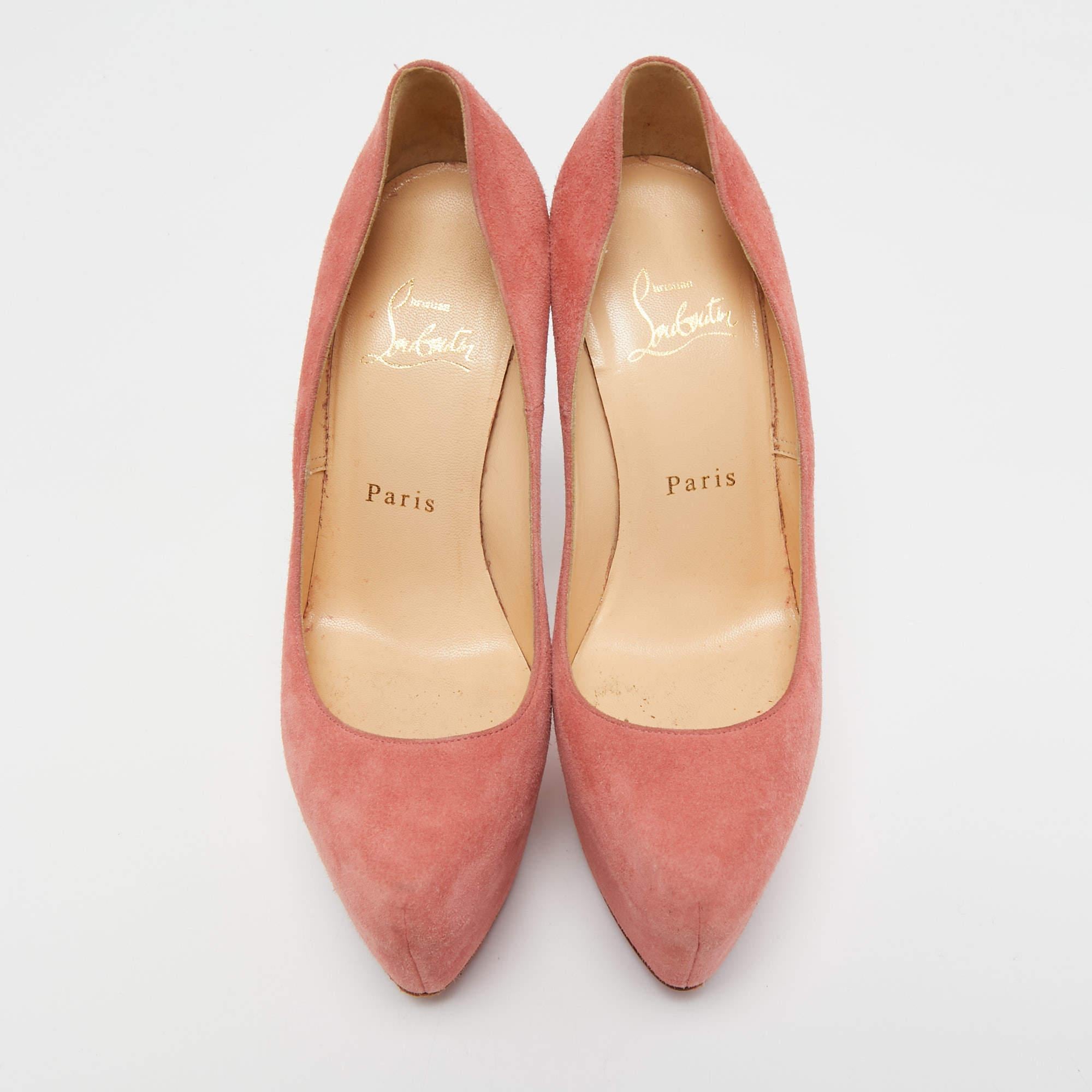 Orange Christian Louboutin - Escarpins à plateforme Daffodile en daim rose, taille 36.5