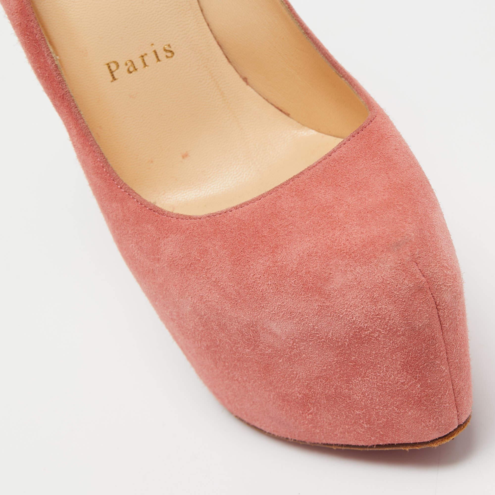 Christian Louboutin - Escarpins à plateforme Daffodile en daim rose, taille 36.5 2