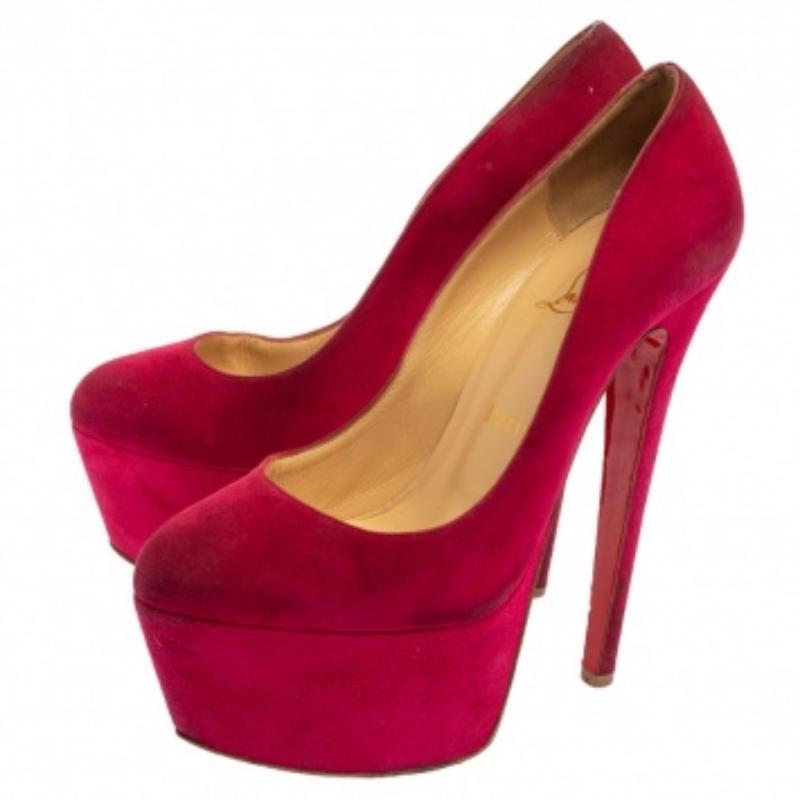 Christian Louboutin Pink Suede Daffodile Platform Pumps Size 37 In Good Condition For Sale In Dubai, Al Qouz 2