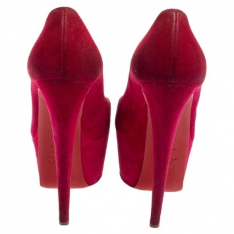 Women's Christian Louboutin Pink Suede Daffodile Platform Pumps Size 37 For Sale