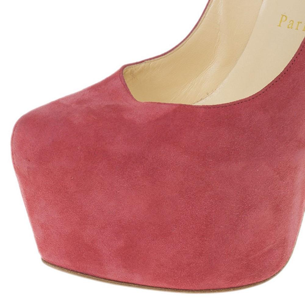 Women's Christian Louboutin Pink Suede Daffodile Platform Pumps Size 38 For Sale