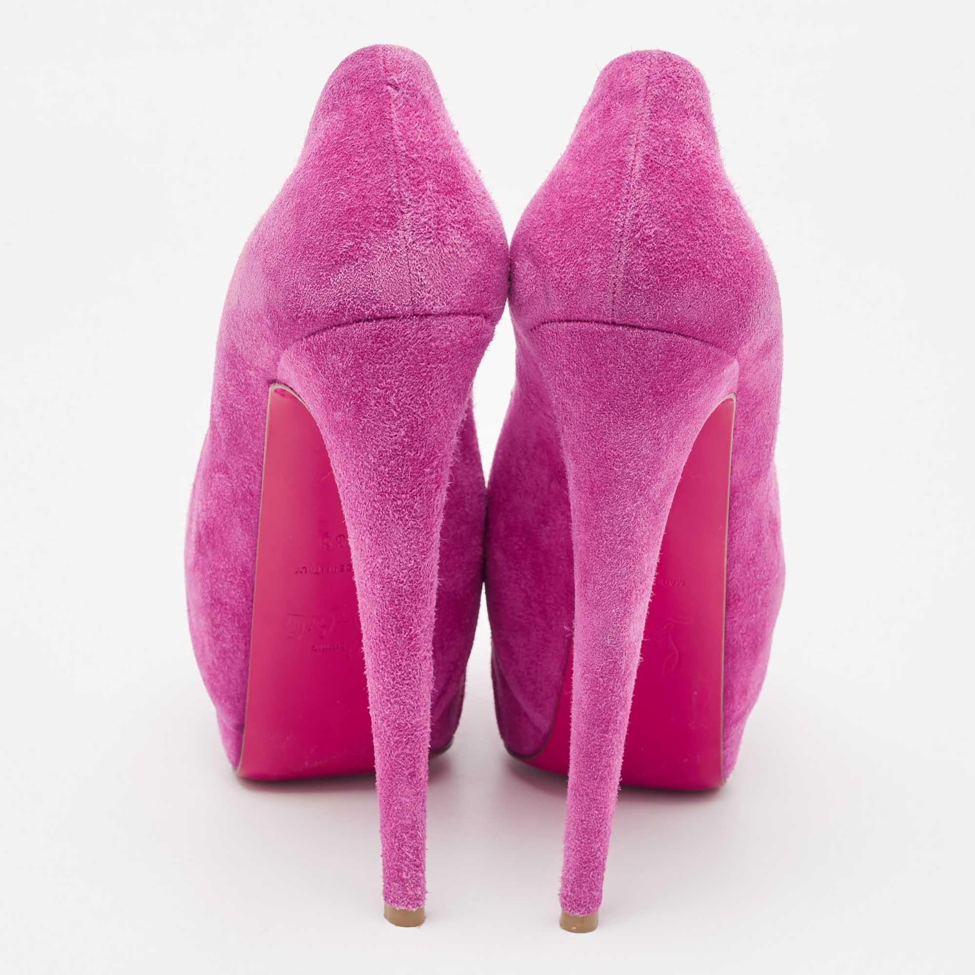 Christian Louboutin Pink Suede Drapesse Peep Toe Pumps Size 38 In Excellent Condition For Sale In Dubai, Al Qouz 2