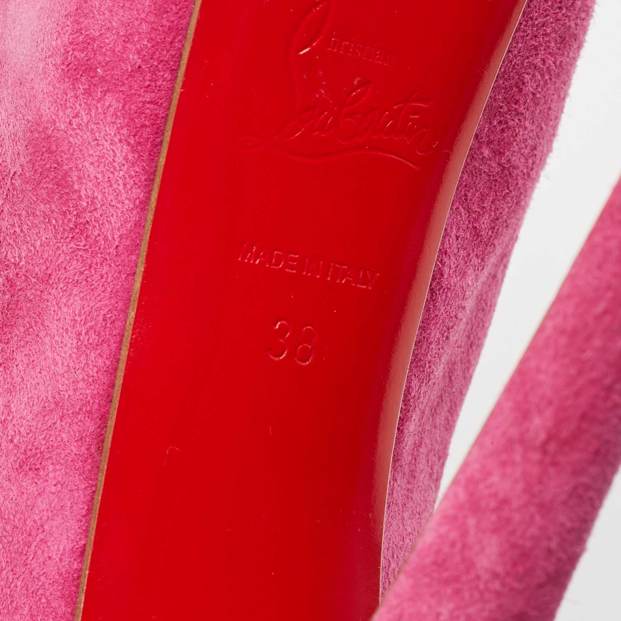Christian Louboutin escarpins à bout ouvert drapés en daim rose taille 38 en vente 2