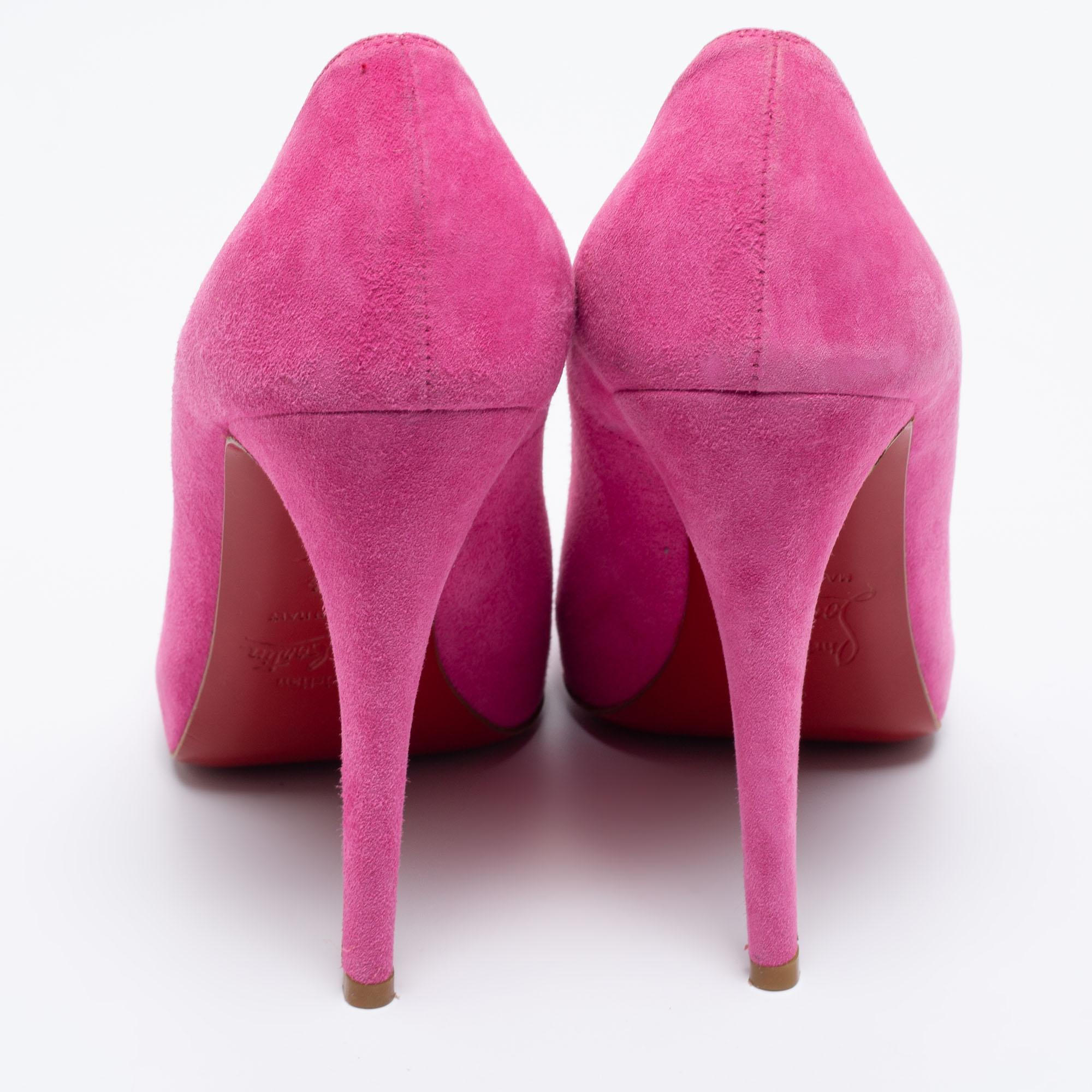 Christian Louboutin Pink Suede Elisa Pumps Size 38.5 In Good Condition For Sale In Dubai, Al Qouz 2