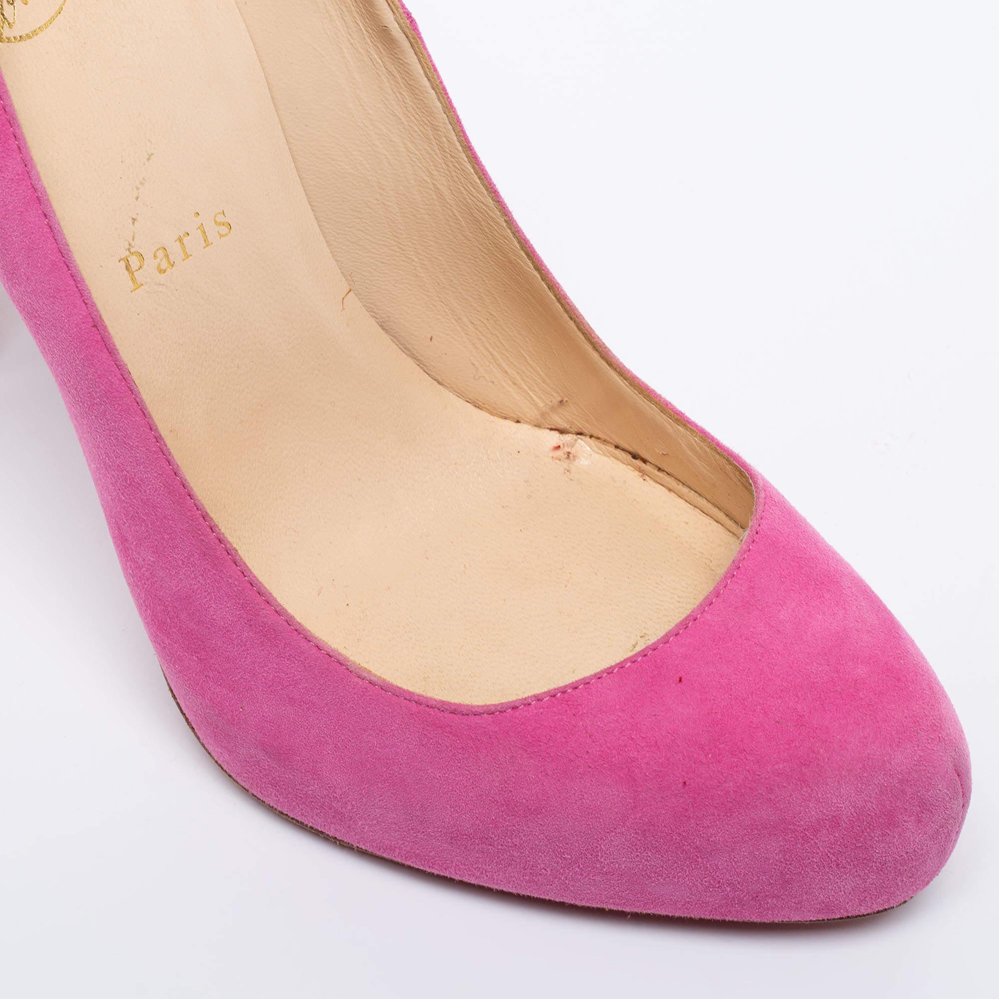 Christian Louboutin Pink Suede Elisa Pumps Size 38.5 For Sale 1