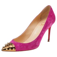 Christian Louboutin Pink Suede Geo Spike Studded Cap Toe Pumps Size 37