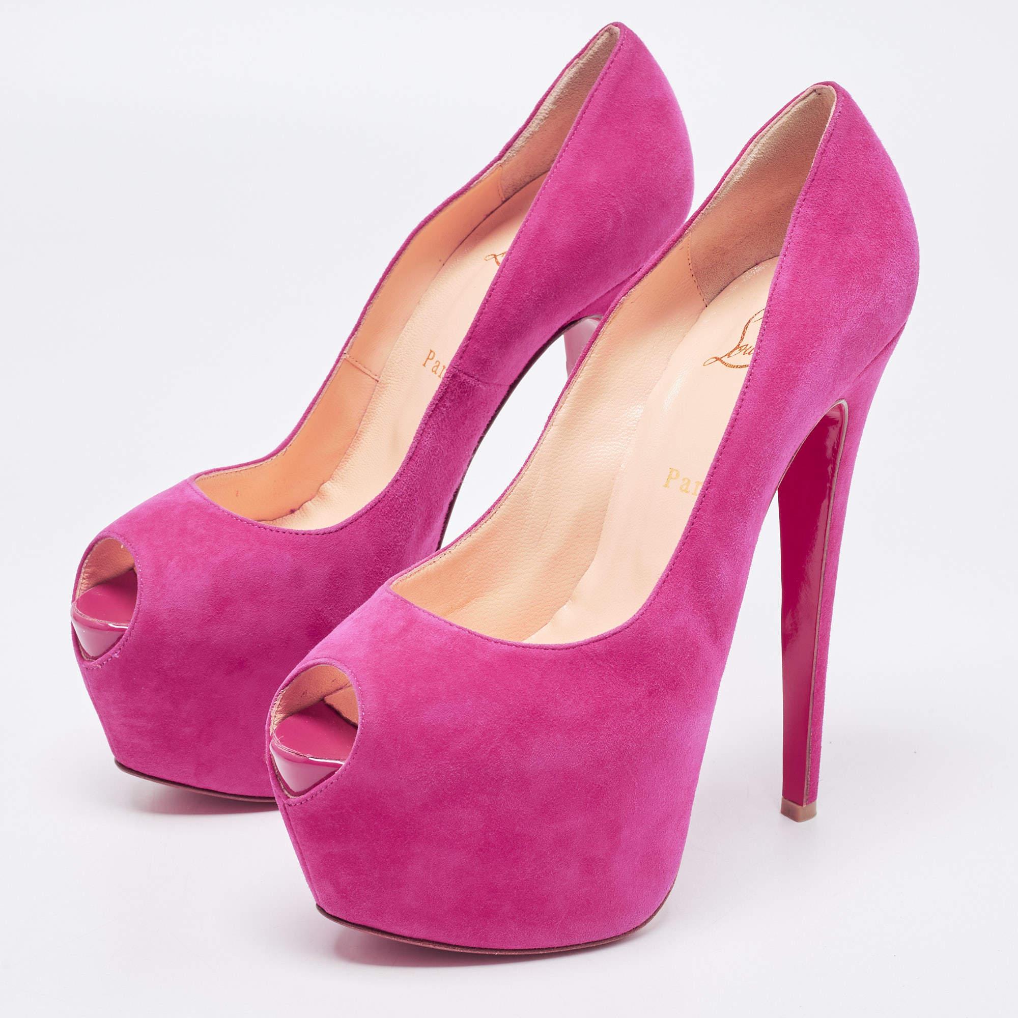 Christian Louboutin Pink Suede Highness Pumps Size 40 In New Condition In Dubai, Al Qouz 2