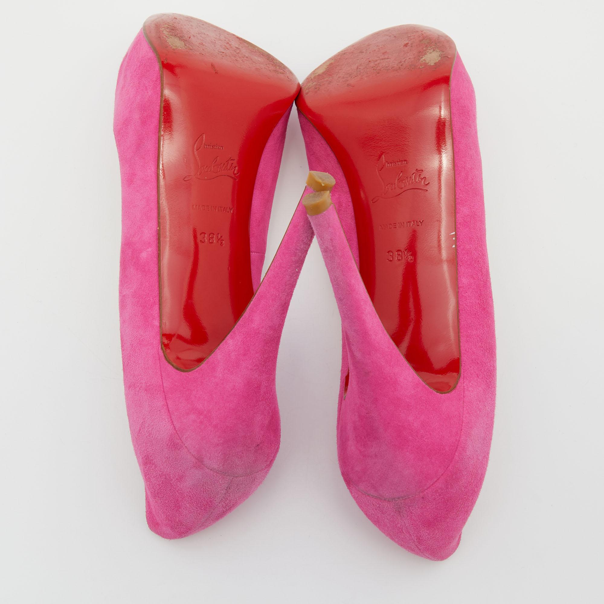 Christian Louboutin Pink Suede Hyper Prive Peep Toe Platform Pumps Size 38.5 1