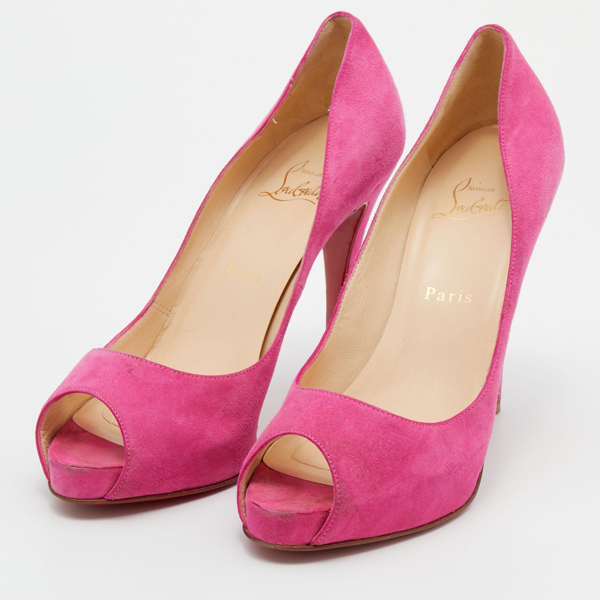 Christian Louboutin Pink Suede Hyper Prive Peep Toe Platform Pumps Size 38.5 2