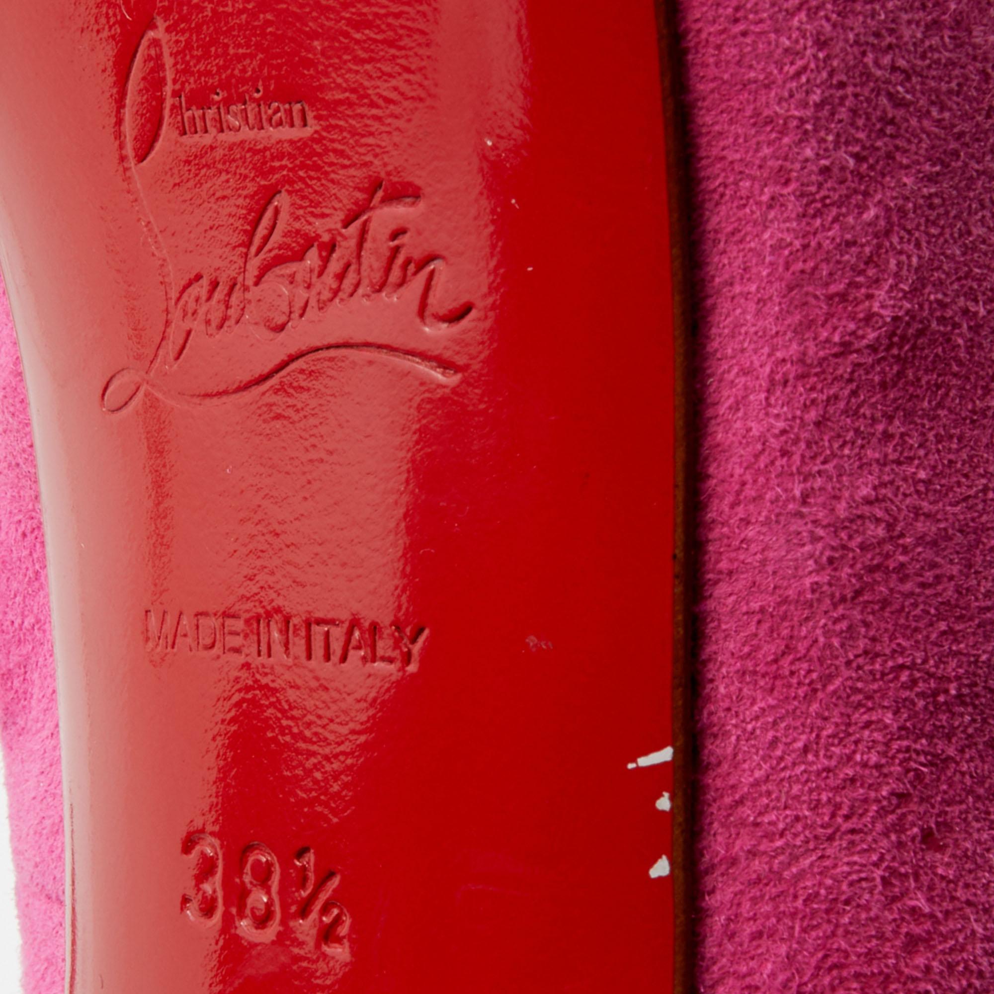 Christian Louboutin Pink Suede Hyper Prive Peep Toe Platform Pumps Size 38.5 4