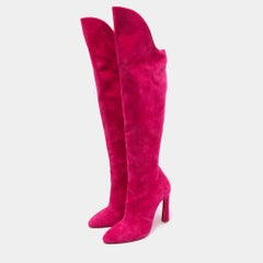 Christian Louboutin Pink Suede Knee Length Boots Size 38