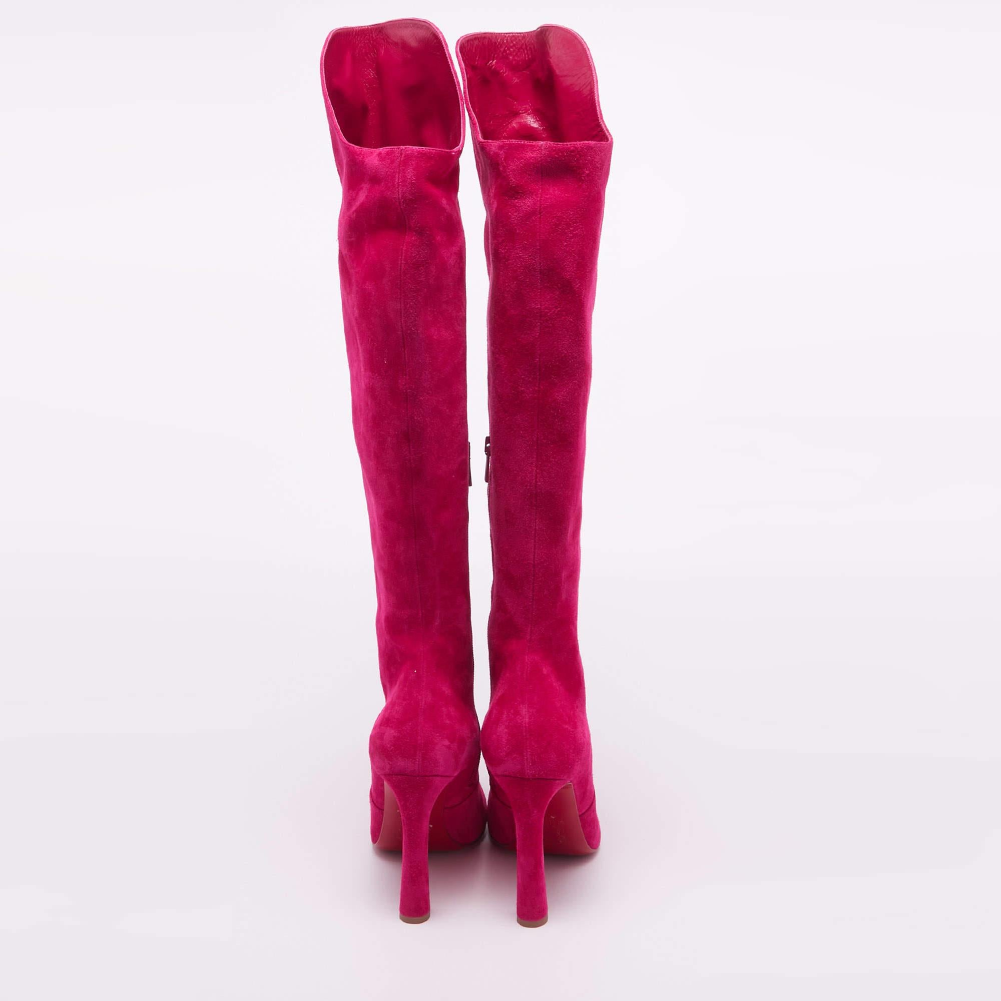 Christian Louboutin Pink Suede Knee Length Boots Size 38 1