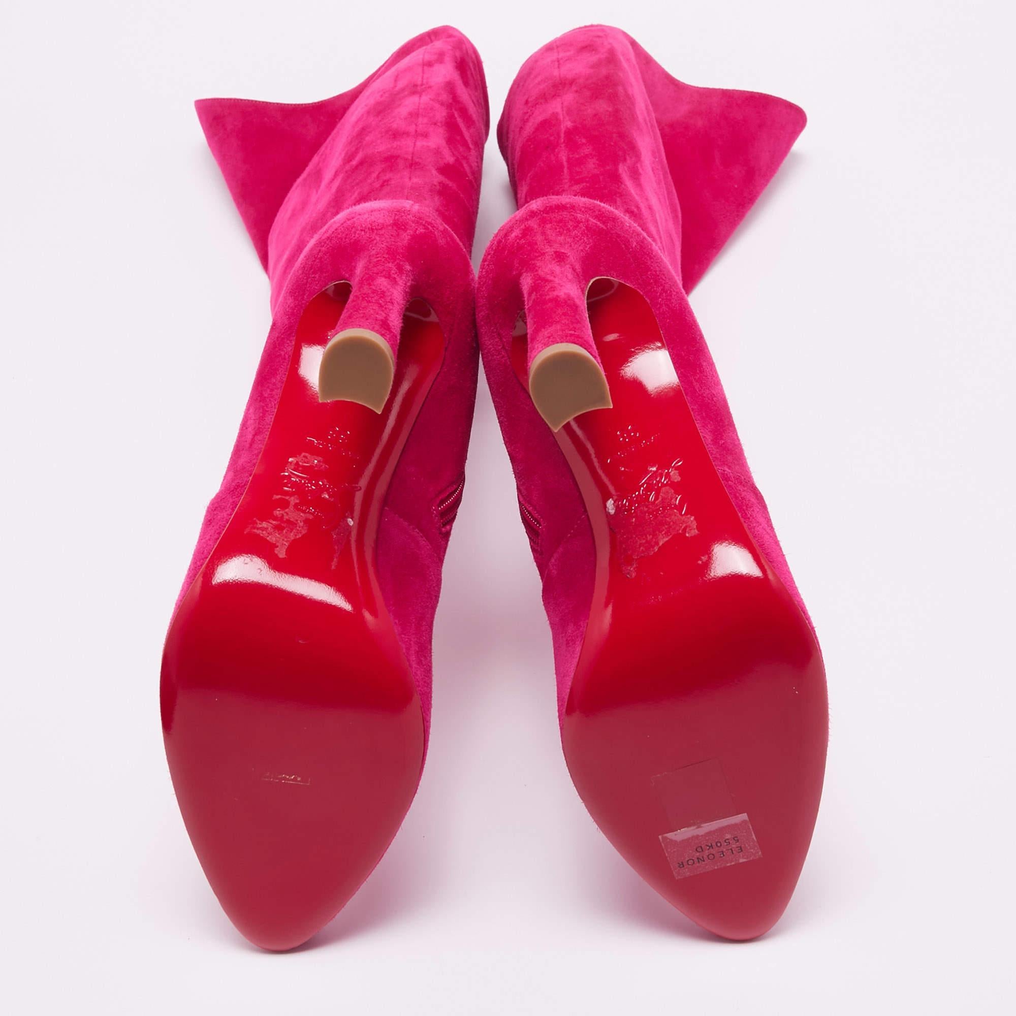 Christian Louboutin Pink Suede Knee Length Boots Size 38 2