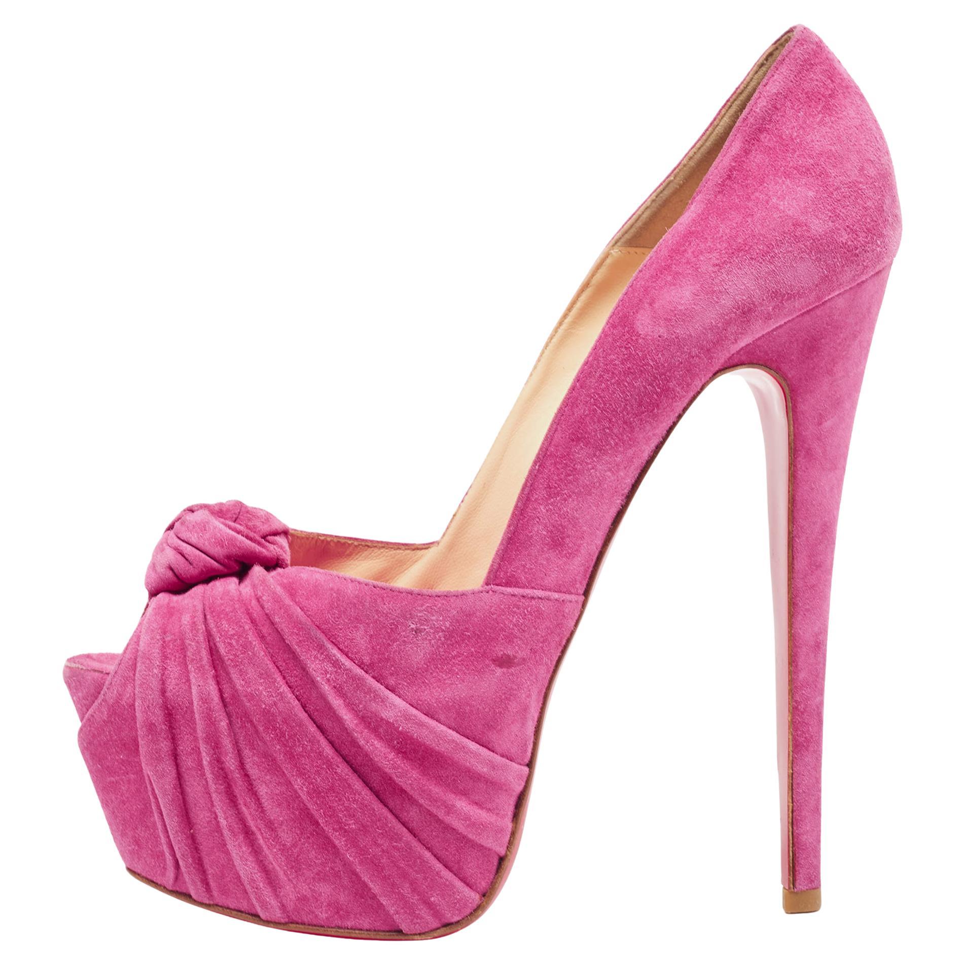 Christian Louboutin Pink Suede Lady Gres 20th Anniversary Pumps Size 38.5 For Sale
