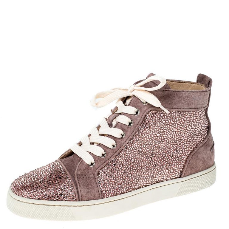 Christian Louboutin Pink Suede Leather Louis High Top Sneakers Size 40 For Sale at 1stdibs
