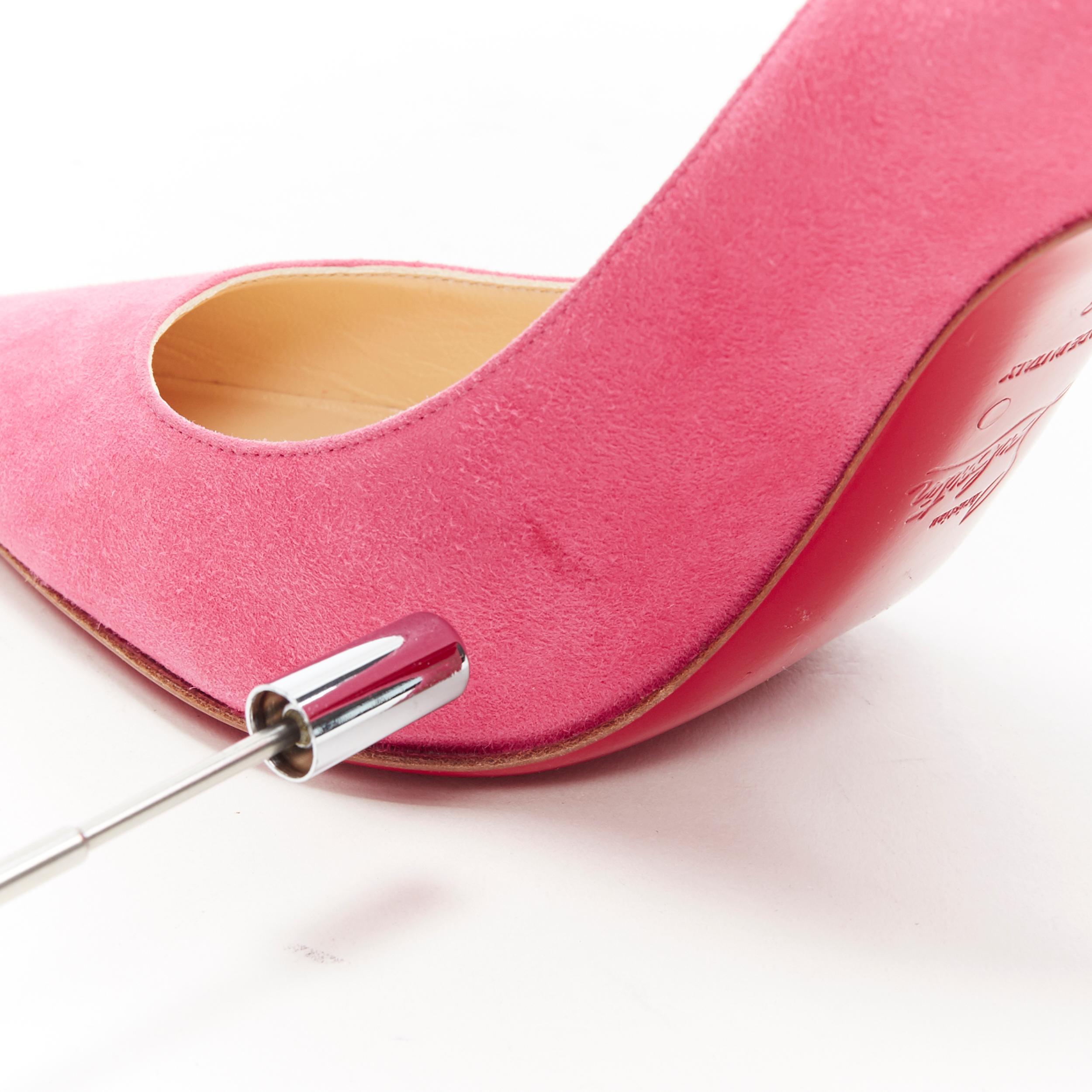 CHRISTIAN LOUBOUTIN pink suede leather pointy toe stiletto pigalle pump EU38 4