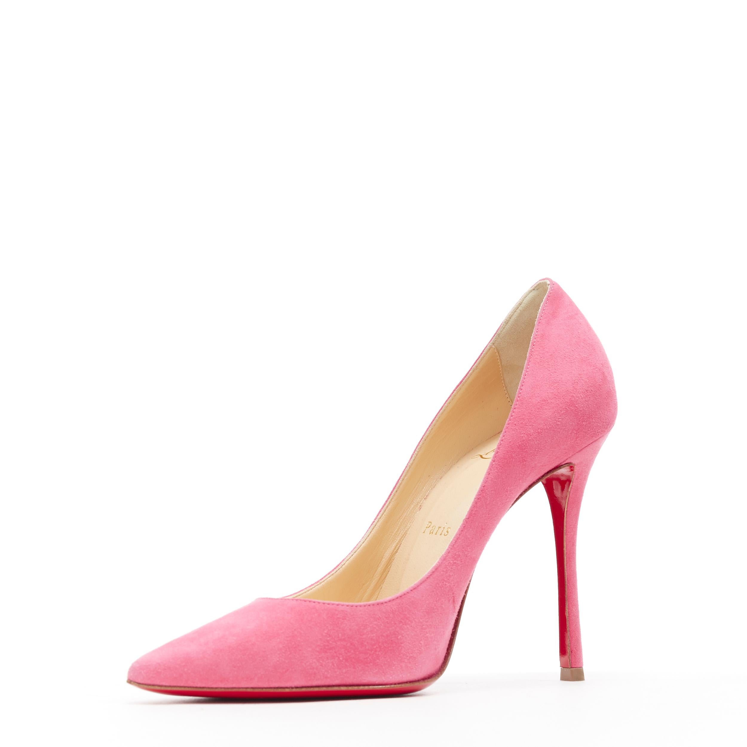 Pink CHRISTIAN LOUBOUTIN pink suede leather pointy toe stiletto pigalle pump EU38