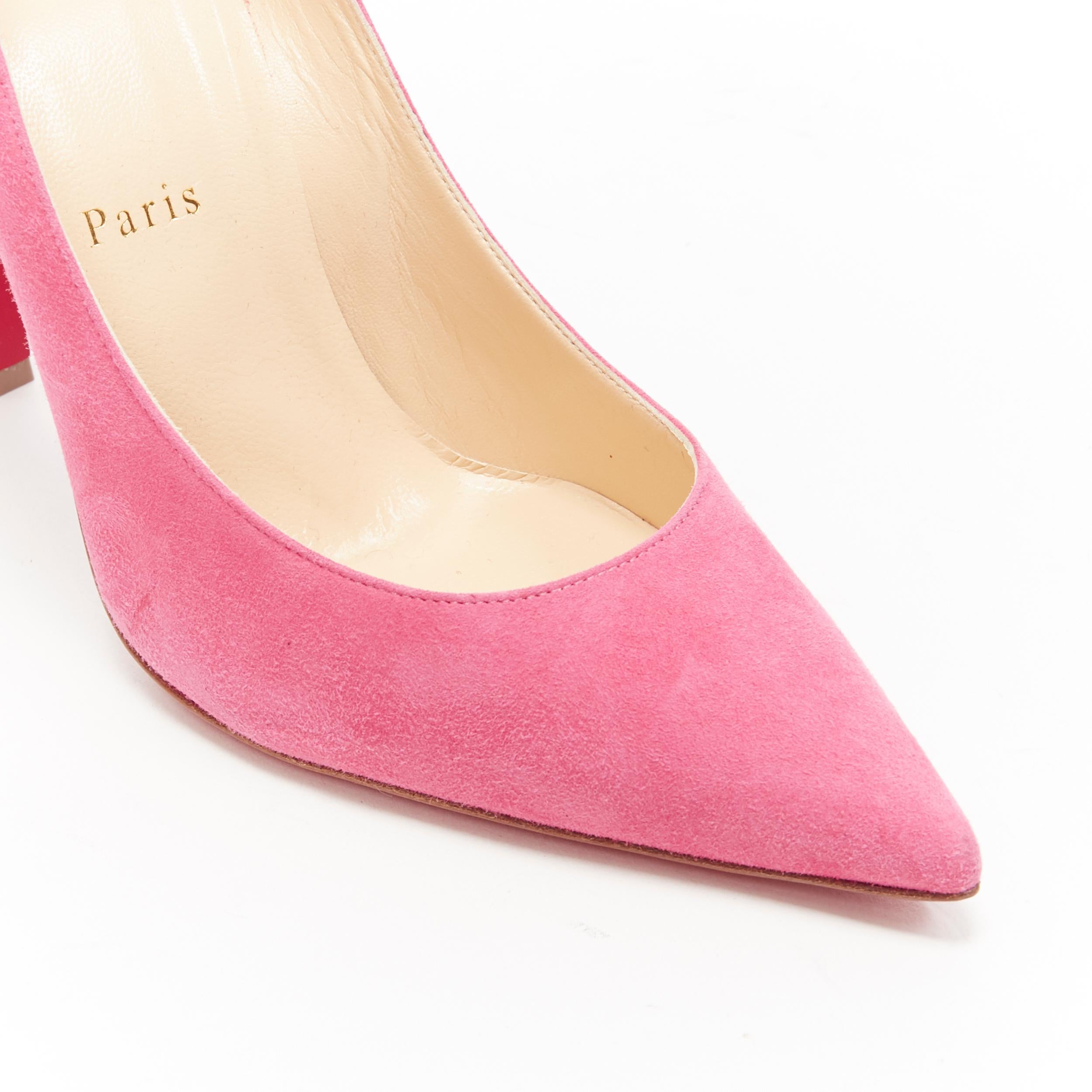 CHRISTIAN LOUBOUTIN pink suede leather pointy toe stiletto pigalle pump EU38 2