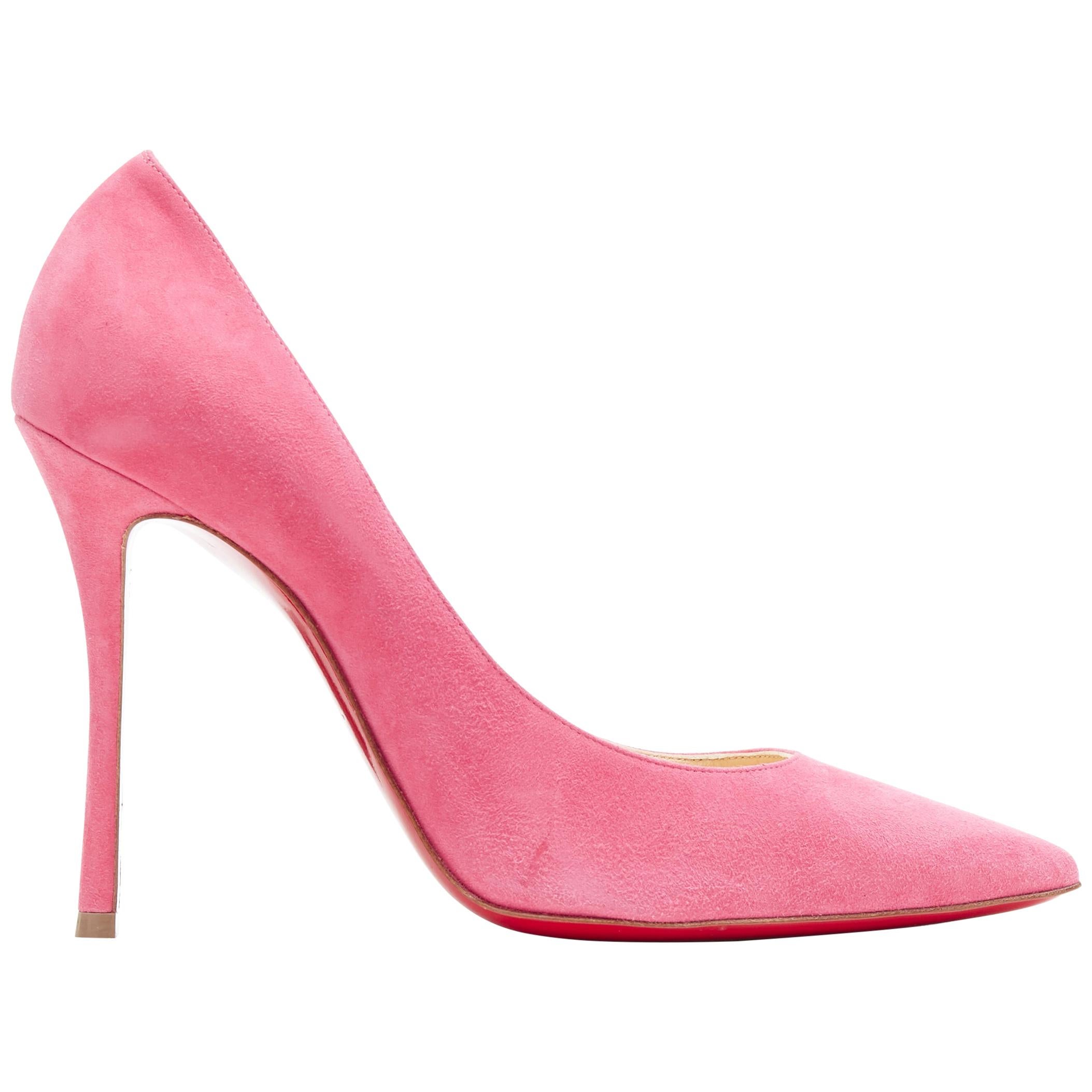 CHRISTIAN LOUBOUTIN pink suede leather pointy toe stiletto pigalle pump EU38