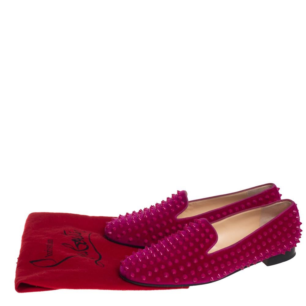 Christian Louboutin Pink Suede Leather Rolling Spikes Loafers Size 40 1