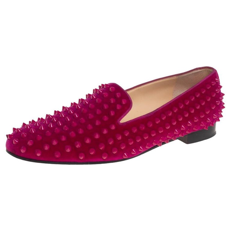 Christian Louboutin Pink Suede Leather Rolling Spikes Loafers Size 40 For  Sale at 1stDibs