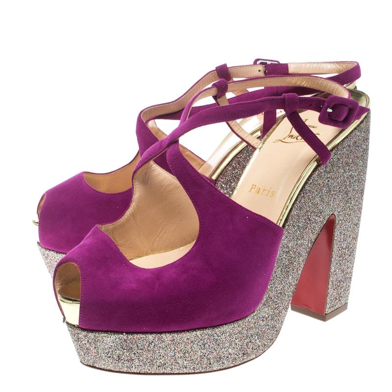 Women's Christian Louboutin Pink Suede Martel Peep Toe Platform Sandals Size 40.5