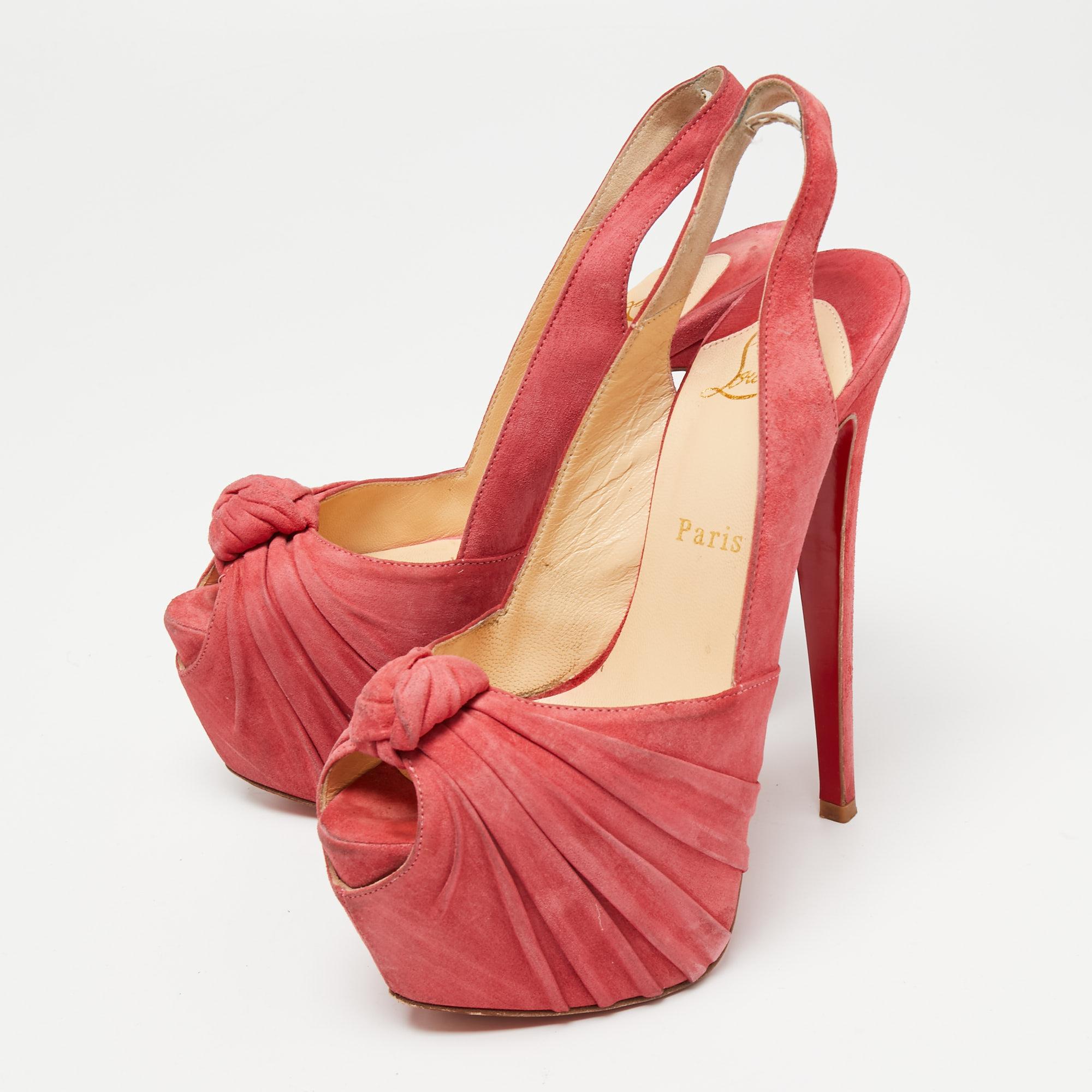 Christian Louboutin Pink Suede Miss Benin Knotted Slingback Sandals Size 36.5 In Good Condition In Dubai, Al Qouz 2