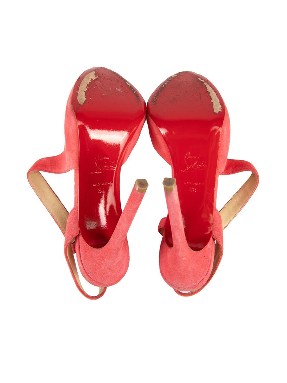 Women's Christian Louboutin Pink Suede Peep Toe Heels Size IT 38 For Sale