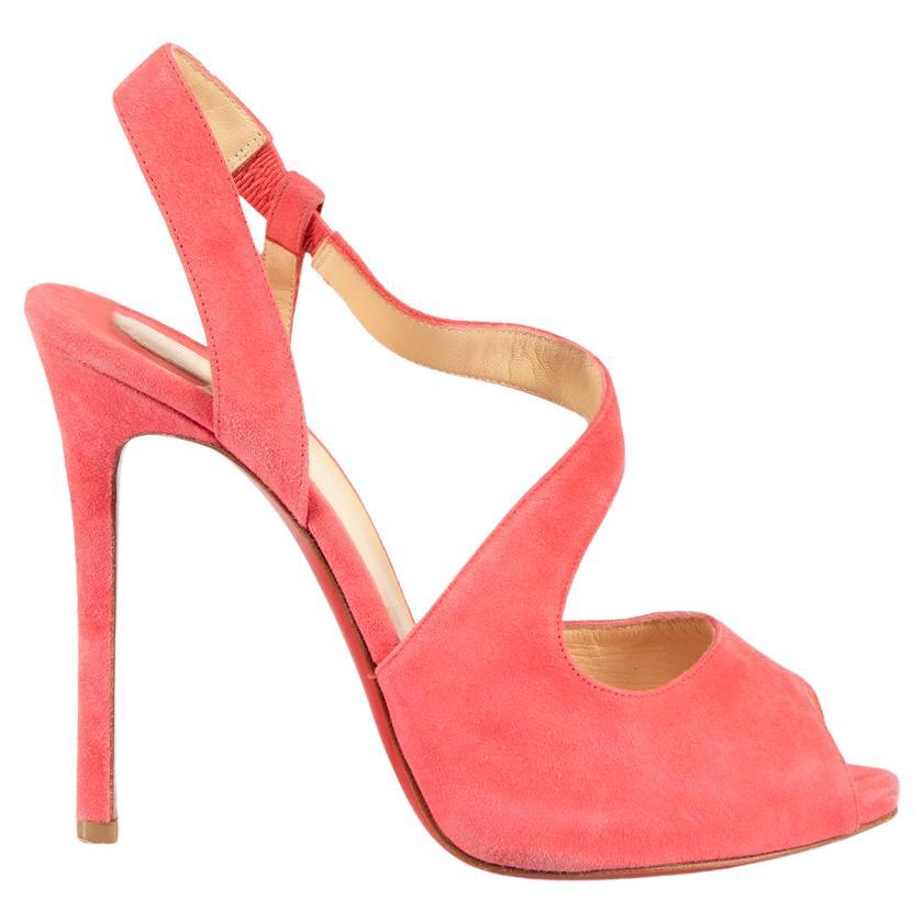 Christian Louboutin Pink Suede Peep Toe Heels Size IT 38 For Sale