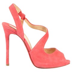 Used Christian Louboutin Pink Suede Peep Toe Heels Size IT 38