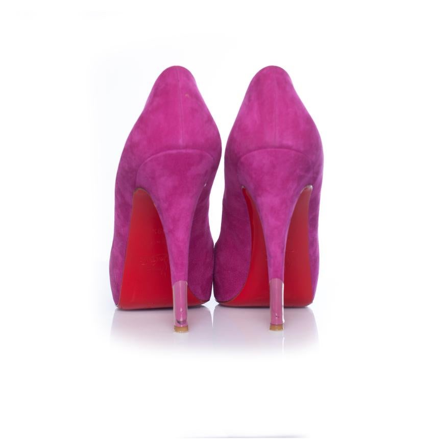 Christian Louboutin, Pink suede peep toe platform pump For Sale 2