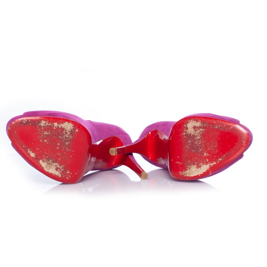 Christian Louboutin, Rosa Plateau-Pump aus Wildleder mit Peep Toe 2