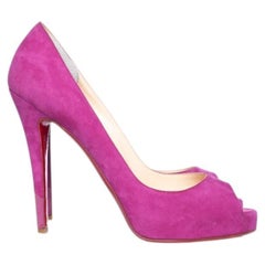 Christian Louboutin Pink suede peep toe platform pump