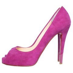 Used Christian Louboutin, Pink suede peep toe platform pump