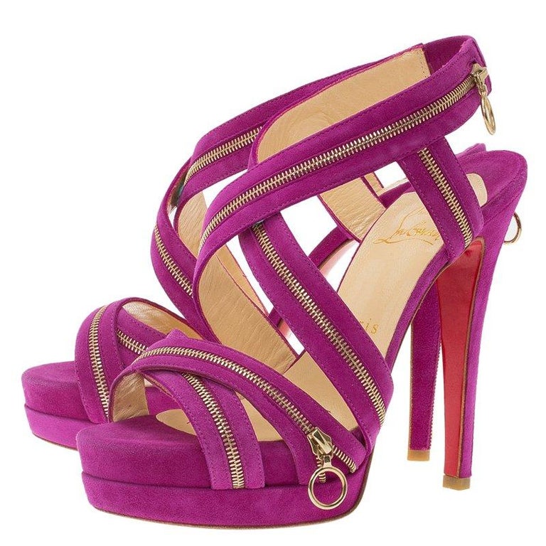 Christian Louboutin Pink Suede Rodita Zipper Detail Platform Sandals ...