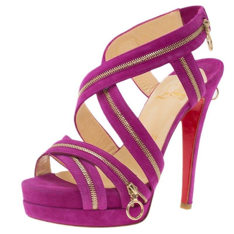 Christian Louboutin Pink Suede Rodita Zipper Detail Platform Sandals ...