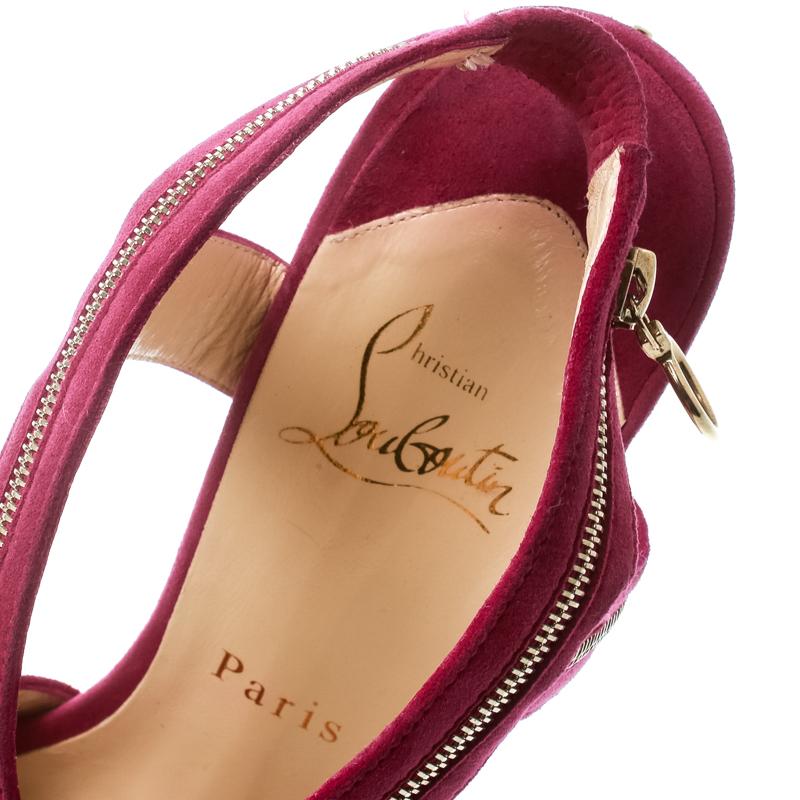 Brown Christian Louboutin Pink Suede Rodita Zipper Detail Platform Sandals Size 39