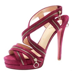 Christian Louboutin Pink Suede Rodita Zipper Detail Platform Sandals Taille 39