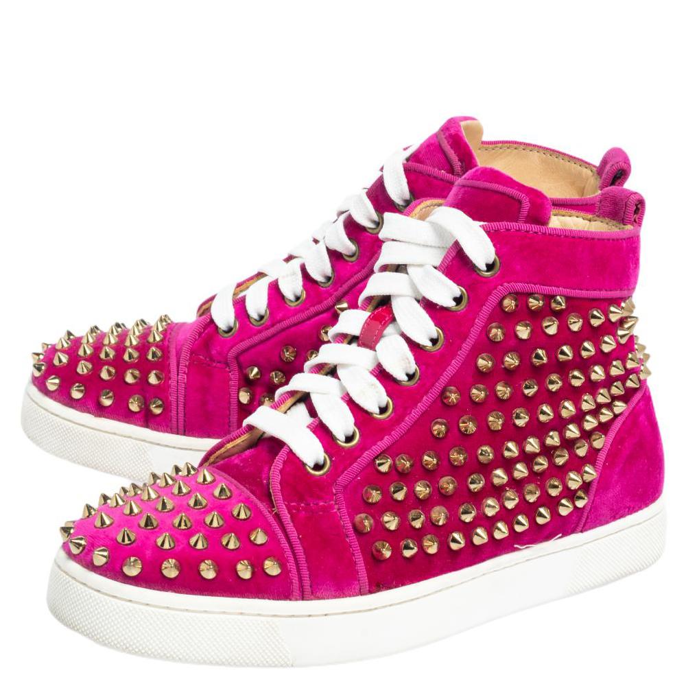 Christian Louboutin Pink Velvet Spike Louis Orlato Mid Top Sneakers Size 36 1