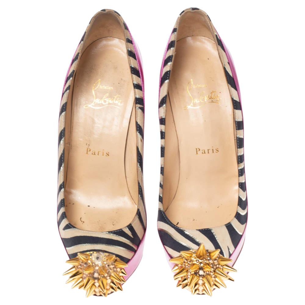 Christian Louboutin Pink Zebra Print  Asteroid Spike Pumps Size 36 In Good Condition In Dubai, Al Qouz 2